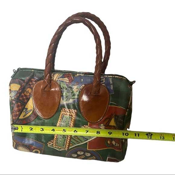 Vtg Nordic House Design Novelty Golf Theme Braided Leather Handles Trim SATCHEL - Picture 11 of 13